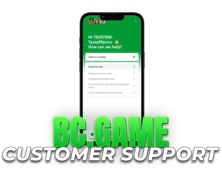 BC.GAME customer support on mobile with live chat and online help options.