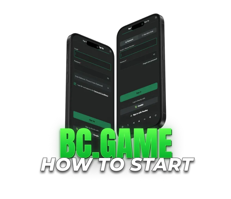 How to start playing at BC.GAME with mobile registration and login forms.